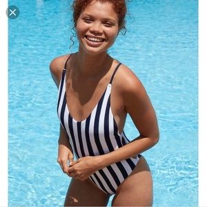 👙 Aerie Navy Striped One Piece